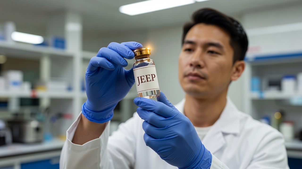 JEEP researcher inspecting peptide vial