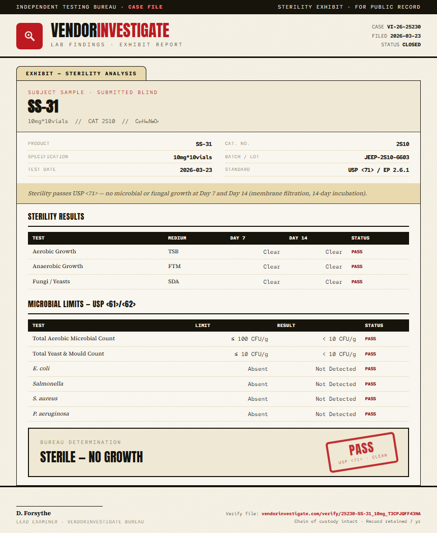 SS-31 Sterility report by VendorInvestigate